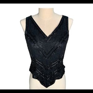 Silk beaded Black Shirt Zipper Back size S/M